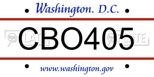 CBO405 District Of Columbia License Plate