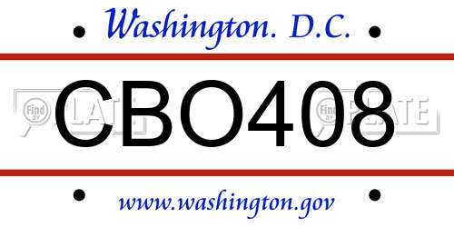 CBO408 District Of Columbia License Plate