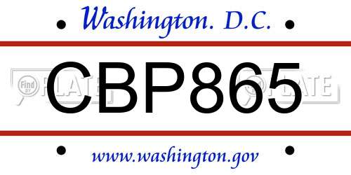 CBP865 District Of Columbia License Plate