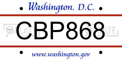CBP868 District Of Columbia License Plate