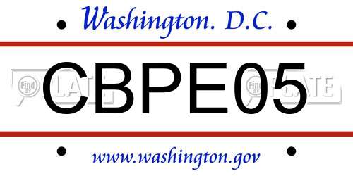 CBPE05 District Of Columbia License Plate