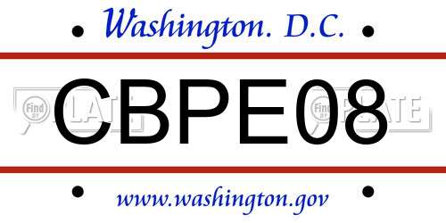 CBPE08 District Of Columbia License Plate