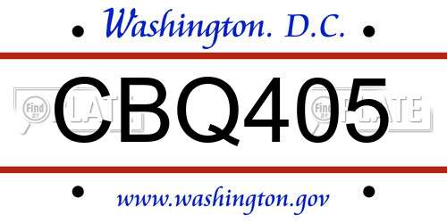CBQ405 District Of Columbia License Plate