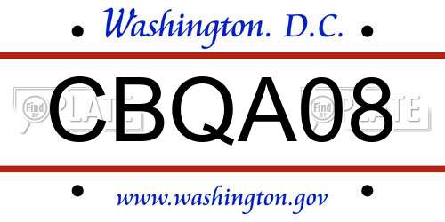 CBQA08 District Of Columbia License Plate