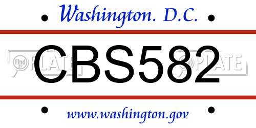 CBS582 District Of Columbia License Plate