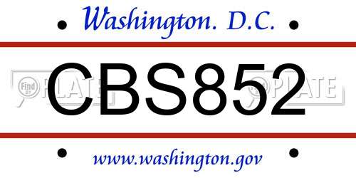 CBS852 District Of Columbia License Plate