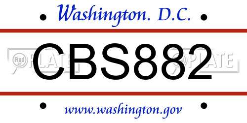 CBS882 District Of Columbia License Plate
