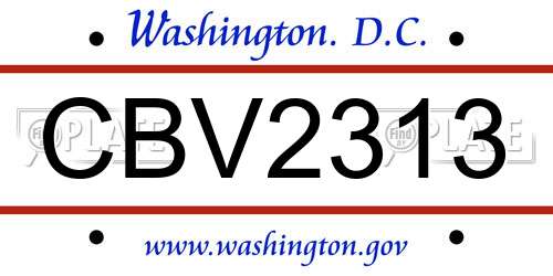 CBV2313 District Of Columbia License Plate