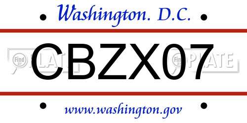 CBZX07 District Of Columbia License Plate