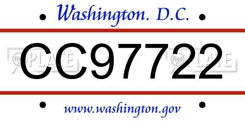 CC97722 District Of Columbia License Plate