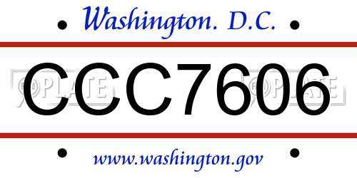 CCC7606 District Of Columbia License Plate
