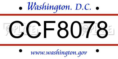 CCF8078 District Of Columbia License Plate