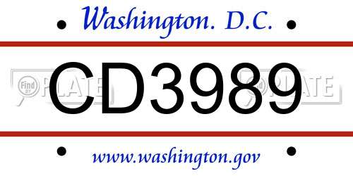 CD3989 District Of Columbia License Plate