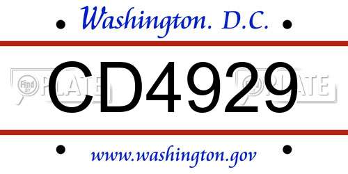 CD4929 District Of Columbia License Plate