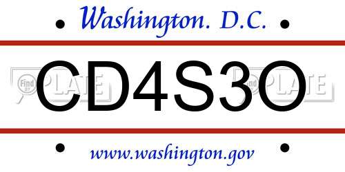 CD4S3O District Of Columbia License Plate