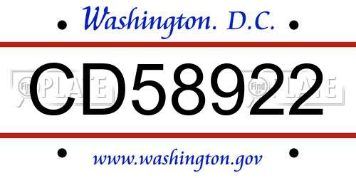 CD58922 District Of Columbia License Plate