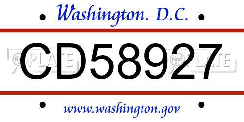 CD58927 District Of Columbia License Plate