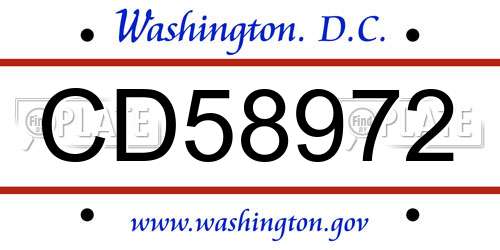 CD58972 District Of Columbia License Plate