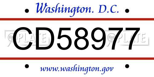 CD58977 District Of Columbia License Plate