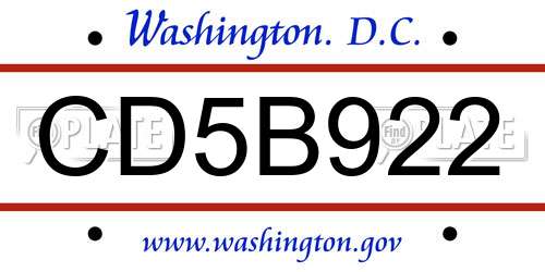CD5B922 District Of Columbia License Plate
