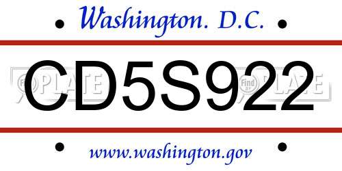 CD5S922 District Of Columbia License Plate