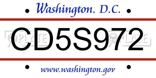 CD5S972 District Of Columbia License Plate