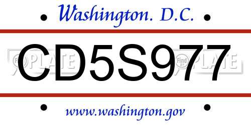 CD5S977 District Of Columbia License Plate