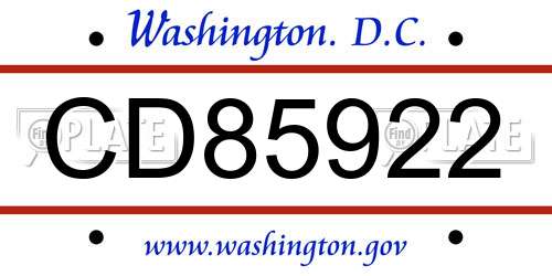 CD85922 District Of Columbia License Plate