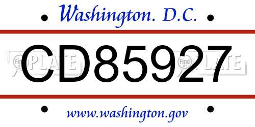CD85927 District Of Columbia License Plate