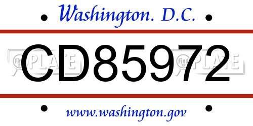 CD85972 District Of Columbia License Plate