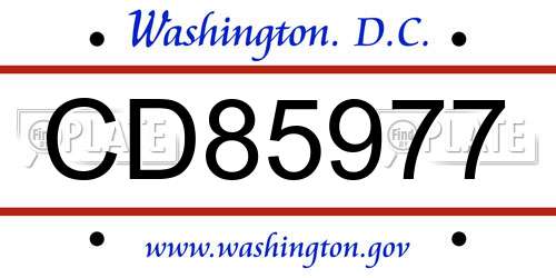 CD85977 District Of Columbia License Plate