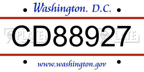 CD88927 District Of Columbia License Plate