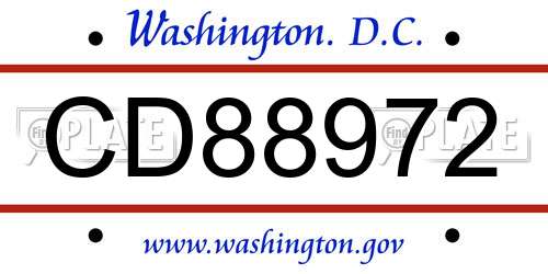 CD88972 District Of Columbia License Plate