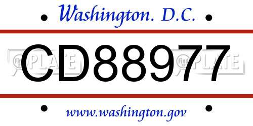 CD88977 District Of Columbia License Plate