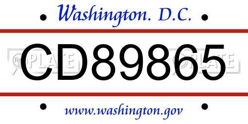 CD89865 District Of Columbia License Plate