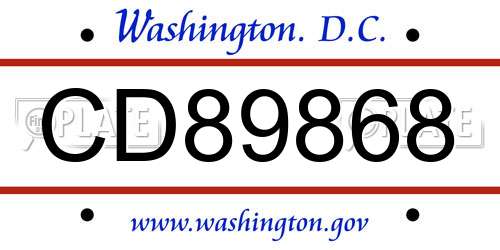 CD89868 District Of Columbia License Plate
