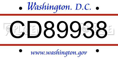 CD89938 District Of Columbia License Plate