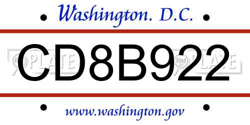 CD8B922 District Of Columbia License Plate