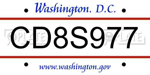 CD8S977 District Of Columbia License Plate