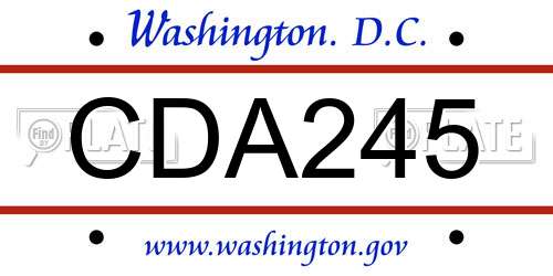 CDA245 District Of Columbia License Plate