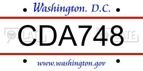 CDA748 District Of Columbia License Plate