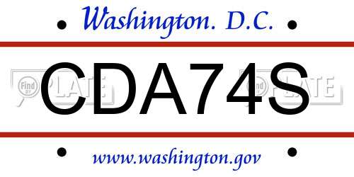 CDA74S District Of Columbia License Plate