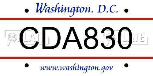 CDA830 District Of Columbia License Plate