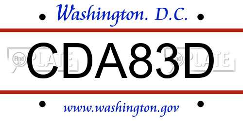 CDA83D District Of Columbia License Plate