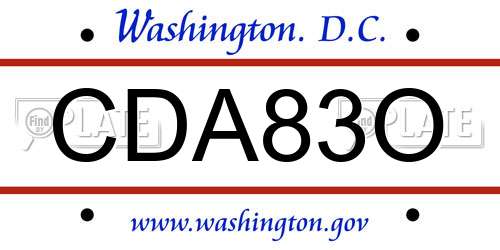 CDA83O District Of Columbia License Plate