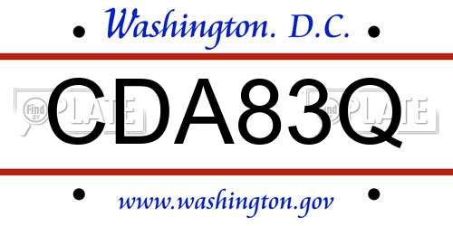 CDA83Q District Of Columbia License Plate