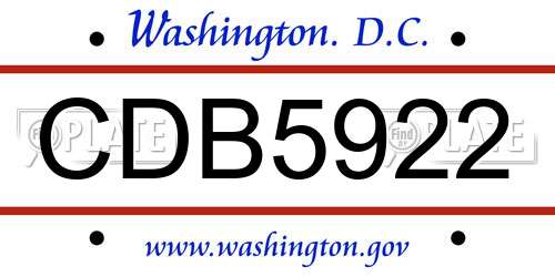 CDB5922 District Of Columbia License Plate