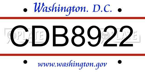 CDB8922 District Of Columbia License Plate