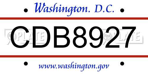 CDB8927 District Of Columbia License Plate
