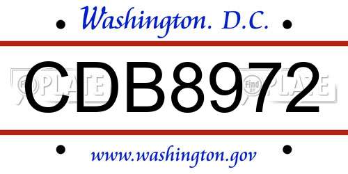 CDB8972 District Of Columbia License Plate